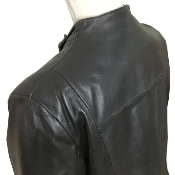 Kenneth Cole Reaction Black Collar Leather Coat - Picture 8 of 15